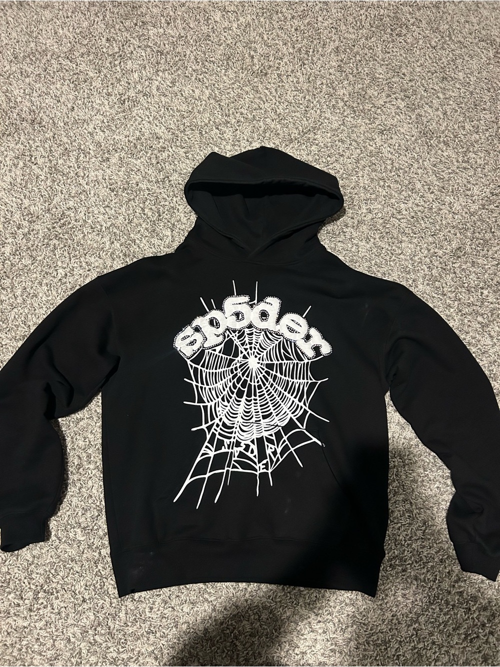 Spyder Black Hoodie with White Spiderweb Graphic